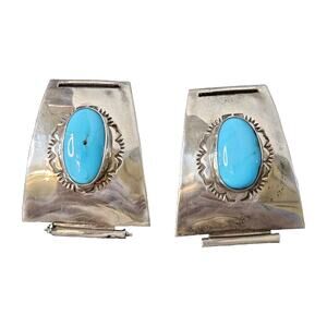 YAZZY NAVAJO STERLING SILVER TURQUOISE WATCH CLIPS 21.03 TGW